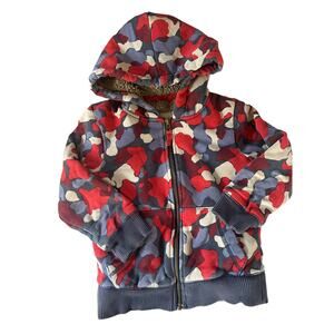 Mini Boden Blue Red Hoodies Shaggy Zip Sweatshirt size 3-4